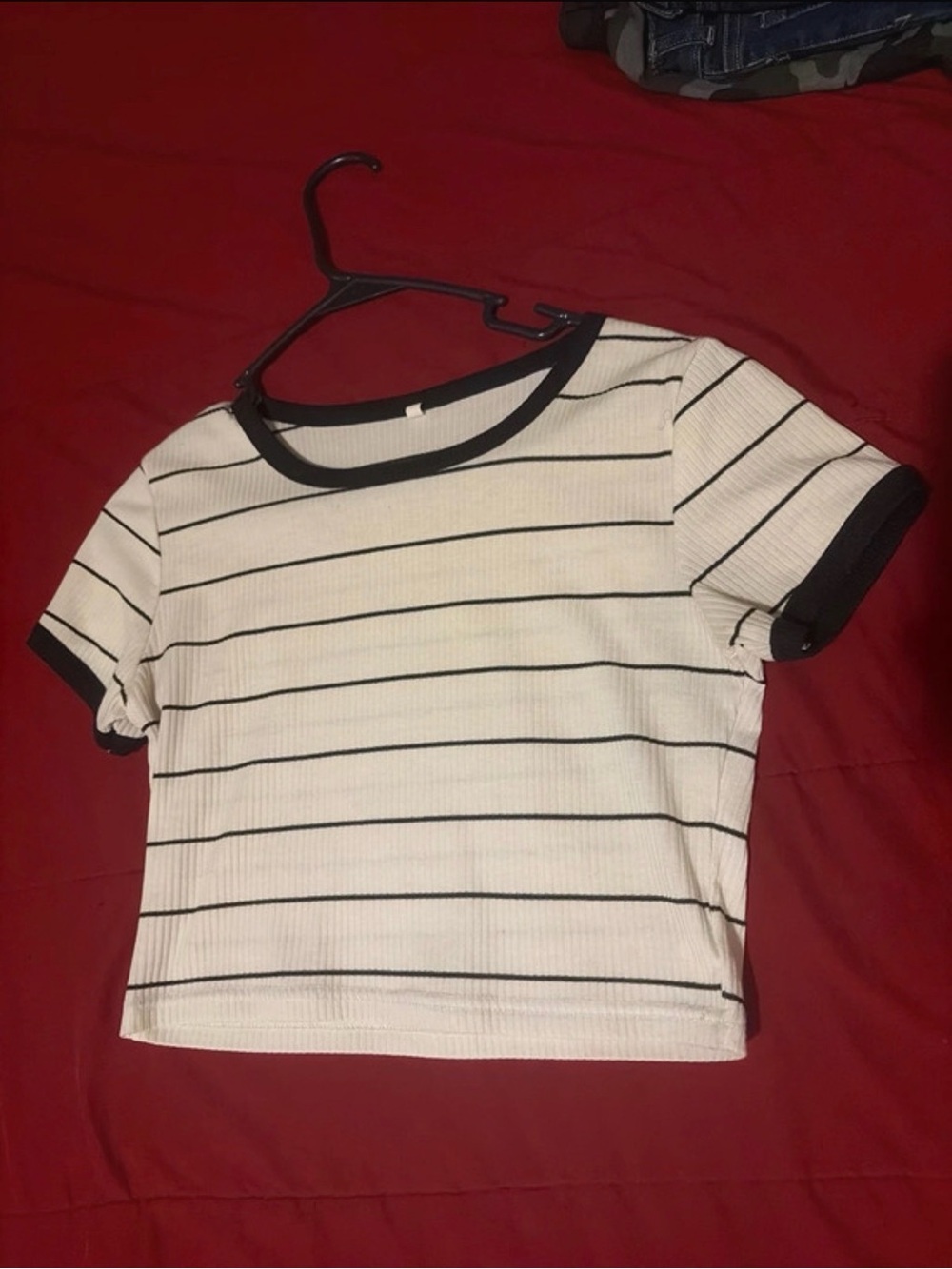 Striped Crop Top - White with Black Trim